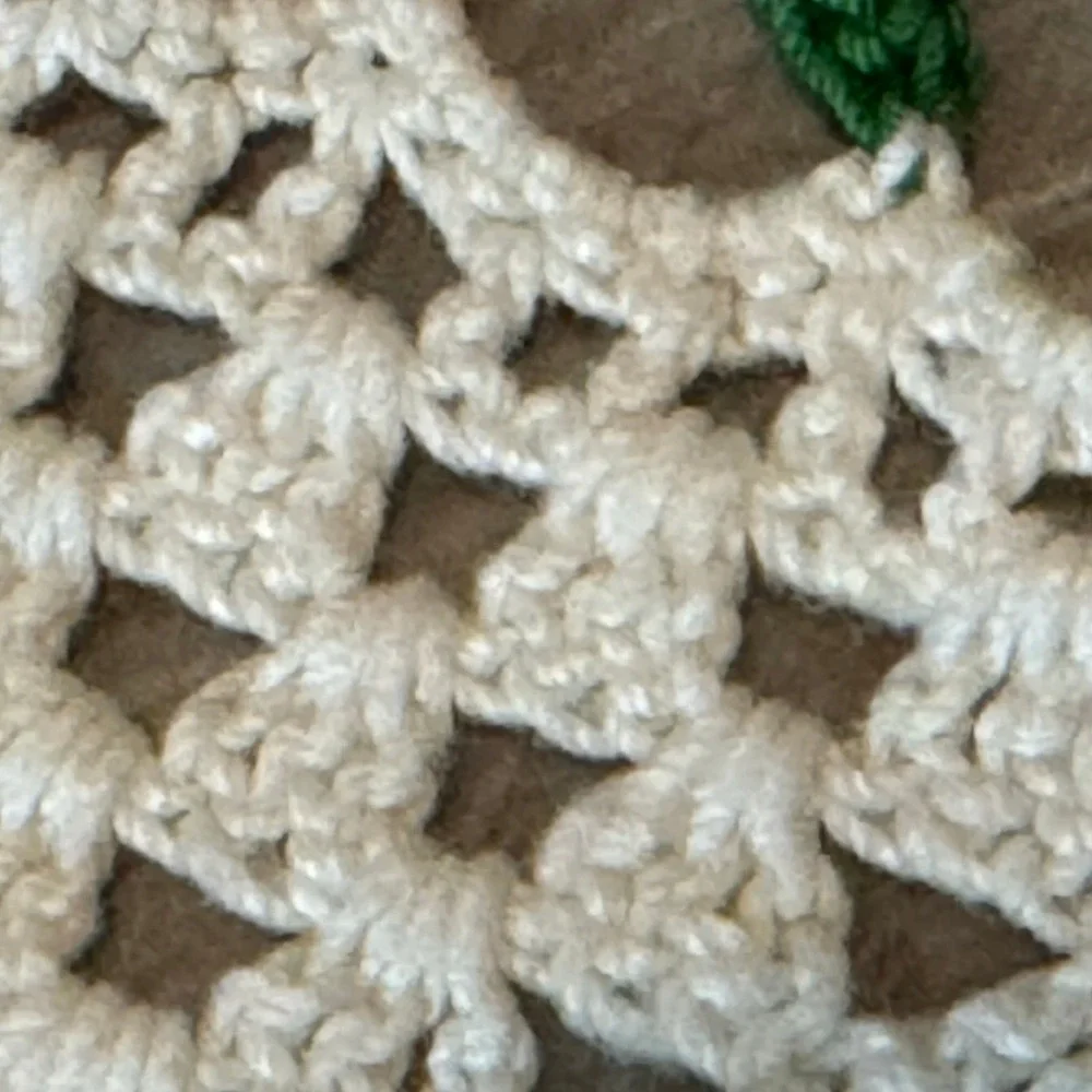 Handmade Crochet Doily‎ Pink Rose Green Leaf Scalloped Edge Table Decor